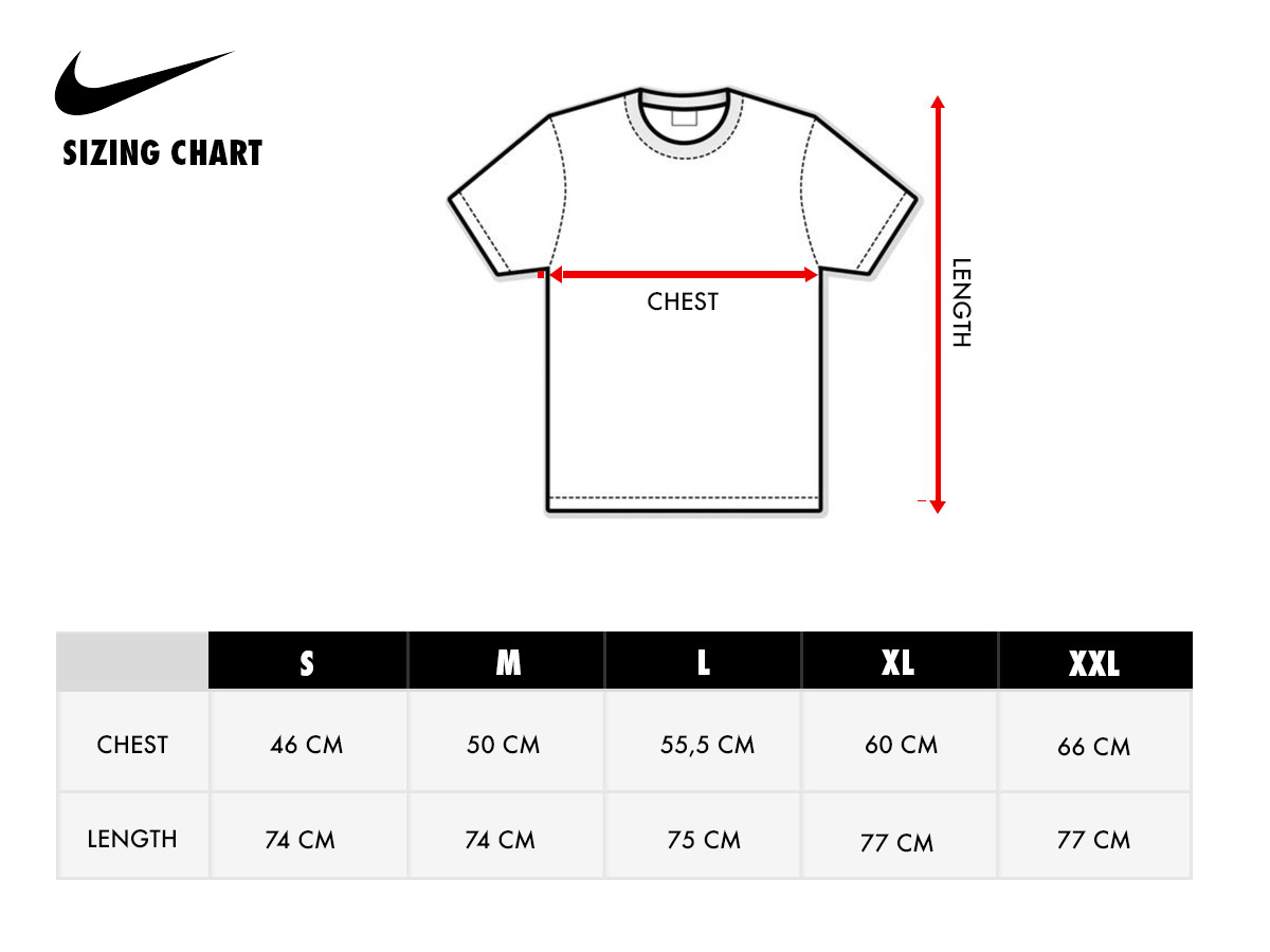 nike t shirt size chart cm