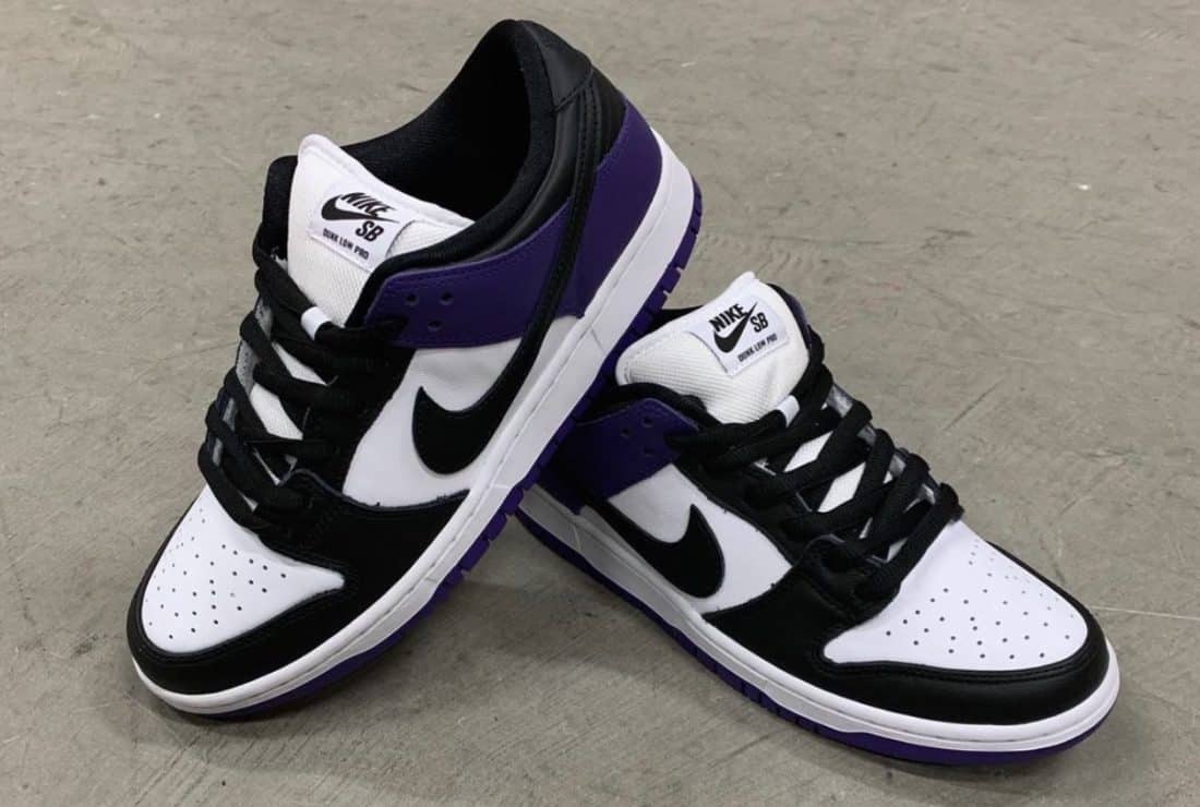 purple and white dunks